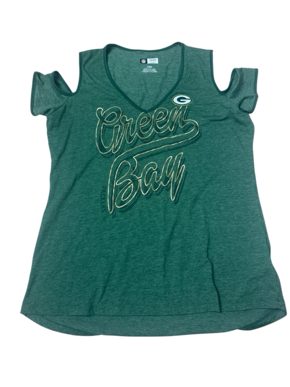NFL Green Bay Packers tee shirt Cold-Shoulder V-Neck Tee